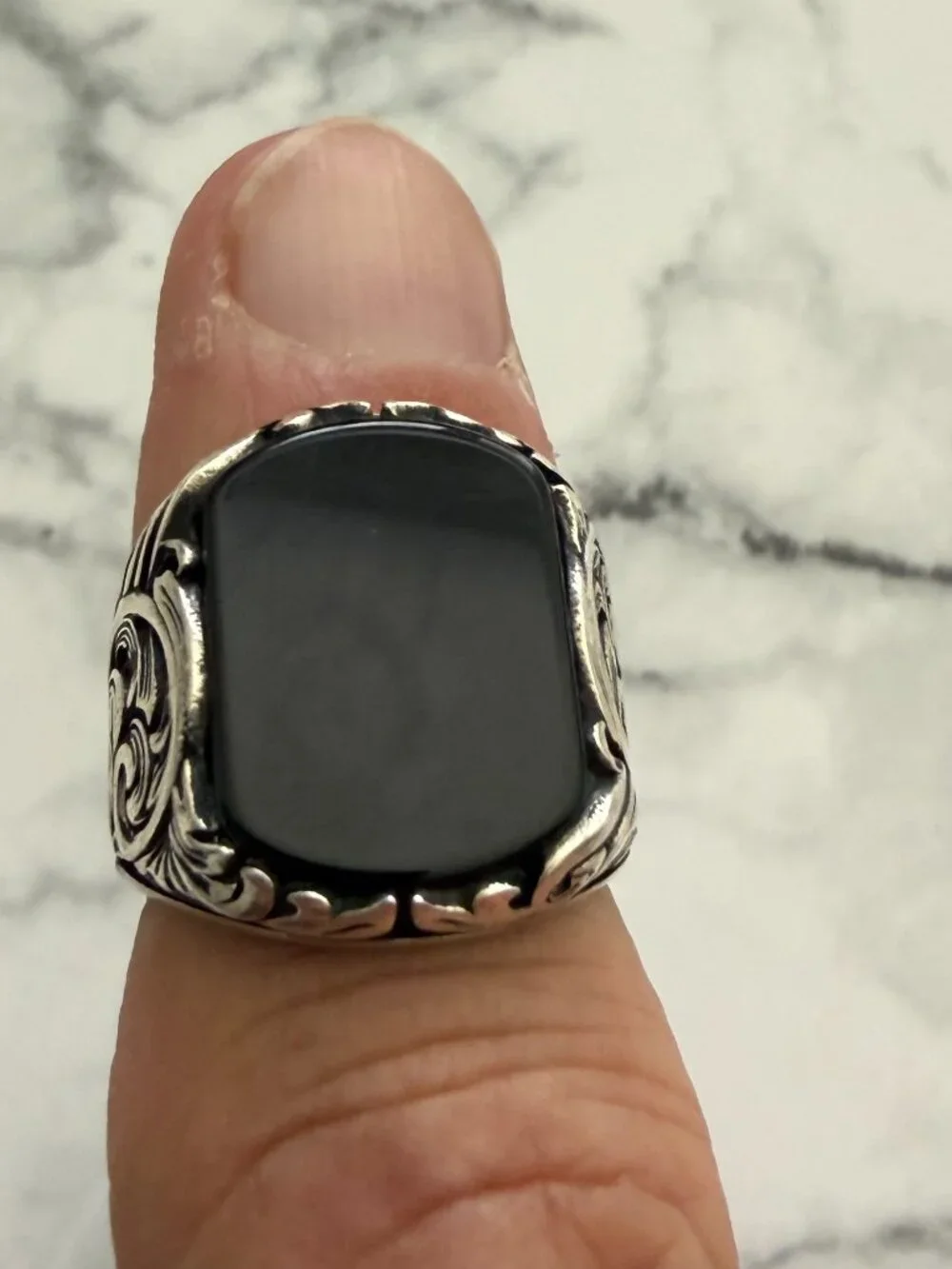 Men's Sterling Silver Black Onyx Ring, Size 9